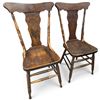 Image 1 : Pair of Antique Wooden Chairs w Carved Backrests & Turned Legs