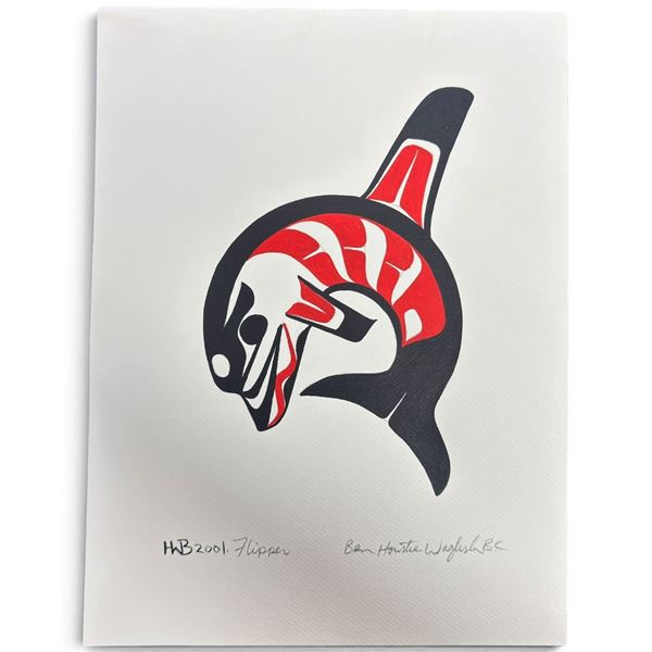 2001 Original Ben Houstie "Flipper" Painting on Art Paper * Signed Ben Houstie, Waglisla BC * Unfram