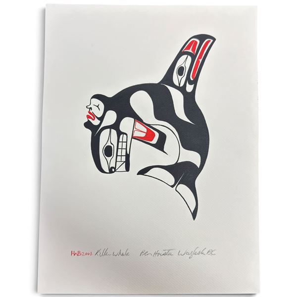 2001 Original Ben Houstie "Killer Whale" Painting on Art Paper * Signed Ben Houstie, Waglisla BC * U