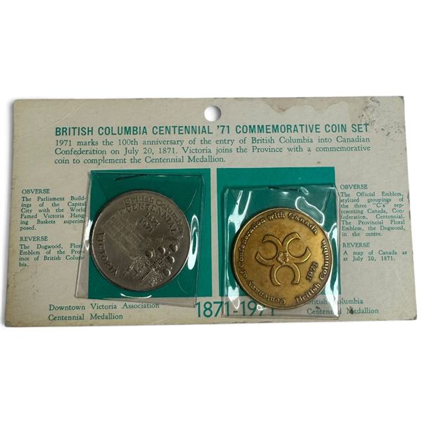 1971 BC Centennial Commemorative 2 Medallion Set on Original Card