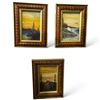 Image 1 : Set of 3 Framed Landscape Paintings w Carved Wooden Frames 6.5x9.5"