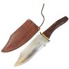 Image 1 : Handcrafted Fixed-Blade Bowie Knife with Wooden Handle and Leather Sheath 14" Long
