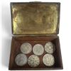 Image 1 : Lovely Engraved Brass Box with 6 Chinese Coins (Coins are not authenticated)