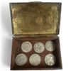 Image 2 : Lovely Engraved Brass Box with 6 Chinese Coins (Coins are not authenticated)
