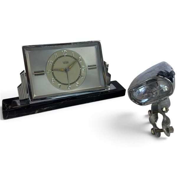 Triwa Art Deco Mantel Clock & Vintage Bicycle Headlight, Germany