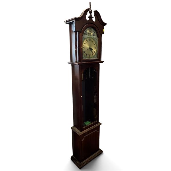 Wooden Grandfather Clock w Roman Numerals & Decorative Face 15x7.5x76"