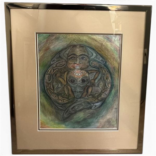 Unsigned Haida-Style Dogfish Woman Artwork After Bill Reid, Framed, 21.5 x 25 Inches