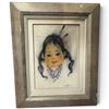 Image 1 : Gerda Christoffersen Original Pastel Indigenous Child Portrait, Framed, 18.1 x 22 Inches, Vintage