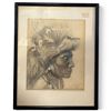 Image 1 : Ron H. Signed Indigenous Man Portrait Drawing, Feather Headdress, 1985, Framed, 11.8 x 14.8 Inches