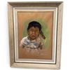 Image 1 : O. Doersam Signed Indigenous Child Portrait, Pastel & Mixed Media, Framed, 22.5 x 28.5 Inches, Art
