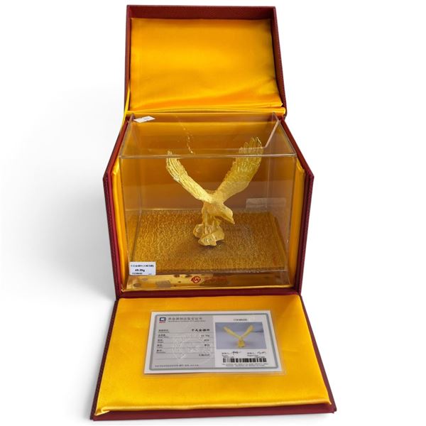 Chinese Gold Eagle Figurine, NGTC CSZ48430, 49.39g Total Mass, Display Case & Presentation Box