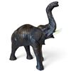Image 1 : Vintage Leather-Wrapped Elephant Figurine, Raised Trunk, Glass Eyes & Faux Tusks, 13 Inches Tall