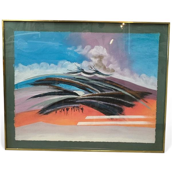 Large Framed Abstract Painting w Signature - Framed Dimensions 50" x 40"