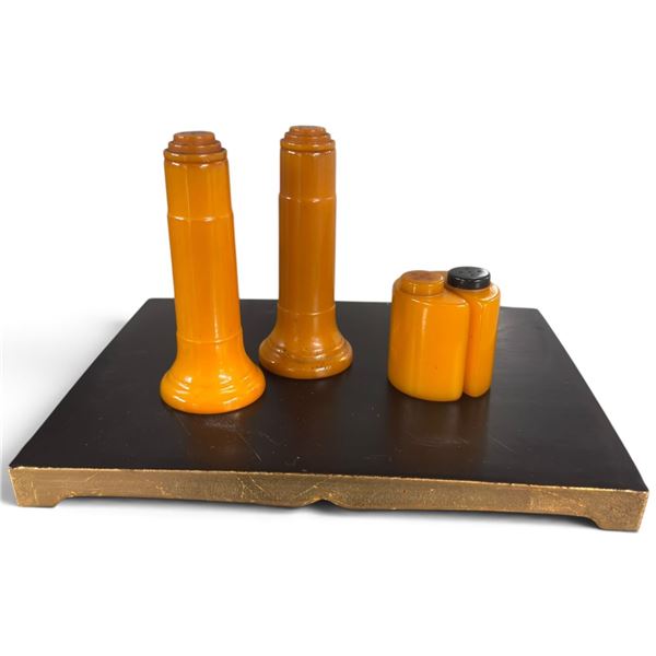 2 Orange Bakelite Art Deco Salt & Pepper Shaker Sets