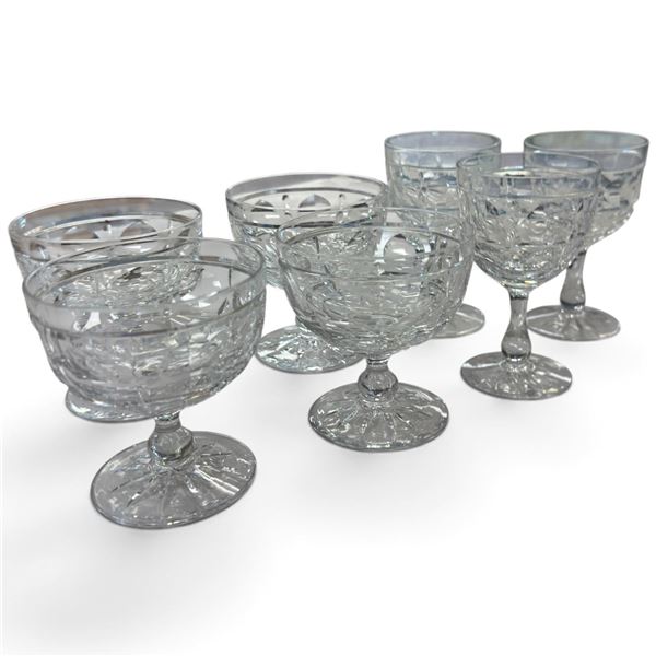 Set of 7 Edinburgh Crystal Stemmed Wine Glasses - Faceted with Thumbprint