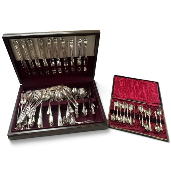 Vintage B.A. Rogers Bros. EPNS Silver Plate Flatware Collection, Floral Pattern, 2 Fitted Cases