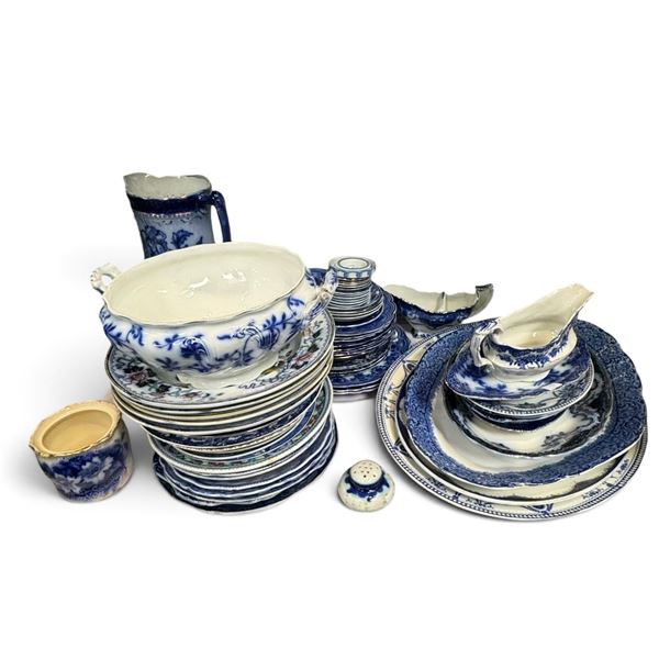 Lot of Blue & White Floral Pattern China Including Tureen & Plates