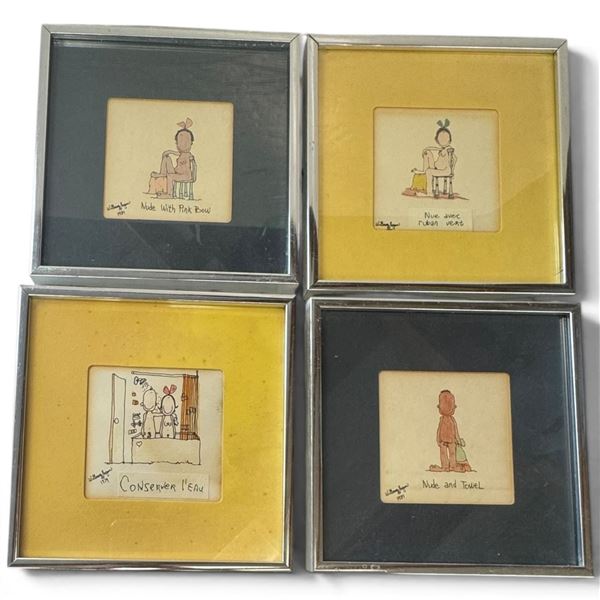 Set of 4 William Steggles Framed Prints, 1979-1981, Each 8.25x8.25 Inches