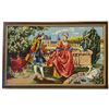 Image 1 : Vintage Framed Needlepoint Tapestry, Romantic Garden Courtship Scene with Swan, 43.5 x 21 Inches