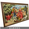 Image 2 : Vintage Framed Needlepoint Tapestry, Romantic Garden Courtship Scene with Swan, 43.5 x 21 Inches