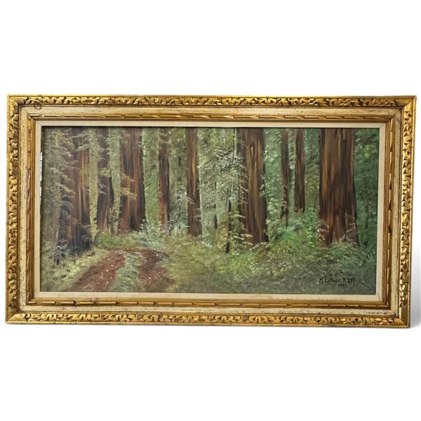 M. LePage R.J.M. Signed Redwood Forest Landscape Painting, 1984, Ornate Gilt Frame, 56 x 32 Inches
