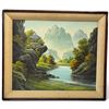 Image 1 : Kim K.S. Signed Asian Mountain Landscape Painting, Pagoda & River Scene, Dated 1974, 33.5 x 28.5 In