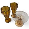 Image 2 : 2 Vintage Amber Glass Vases 8.25" Tall & Clear To Amber Glass Compote