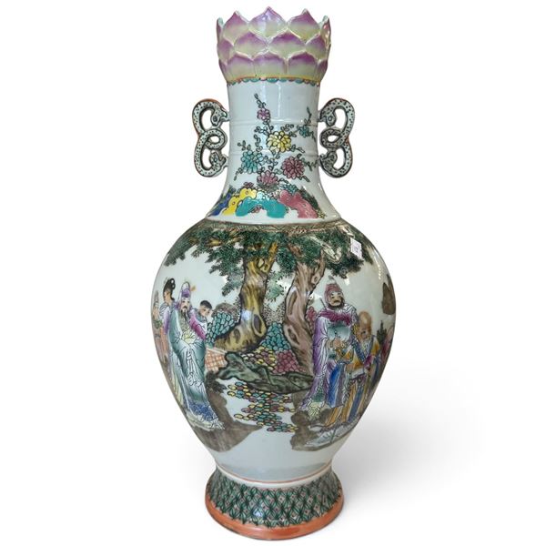 Chinese Famille Rose Porcelain Vase w Qianlong Mark 18" Tall