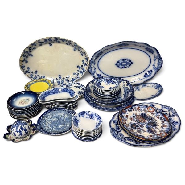 Collection of Blue & White Floral & Patterned China Dishes