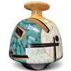 Image 1 : Mid-Century Modern Abstract Ceramic Vase Teal Geometric Design & Studio Pottery 14.5" Tall