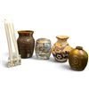 Image 1 : Assorted Decorative Vases & Candles w Glass Candle Holders Tallest Vase is 6.5"