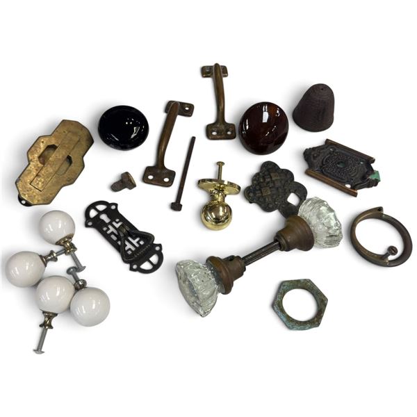 Assorted Vintage Hardware Lot w Crystal Knobs & Brass Handles
