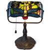 Image 1 : Stained Glass Lamp with Dragonfly and Floral Motif, 12.5 in Height