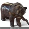 Image 2 : Hand-Carved Wooden Bear Sculpture with Fish, 14x5x9 Inches