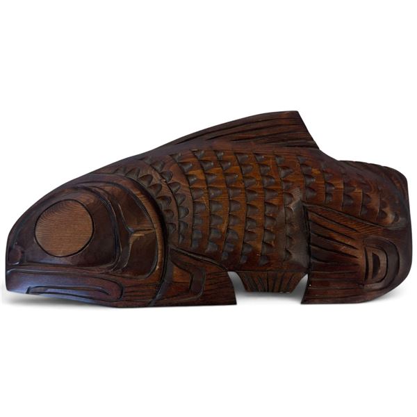 Wood Carving by Demsey Willie, Kwakiutl Salmon, 1985, 12-inch Length