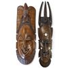 Image 1 : Pair West African Hand-Carved Wood Decorative Masks, Bird & Horn Motifs with Inlay, 21 In. Long