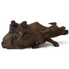 Image 3 : Balinese Carved Hardwood Female Mask & Water Buffalo Figure With Riders, Indonesian Folk Art, 2 Pc