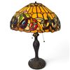Image 1 : Tiffany-Style Stained Glass Table Lamp, Fruit Motif Dome Shade, Dual Pull-Chain Lights, 22 In. Tall.