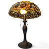 Image 3 : Tiffany-Style Stained Glass Table Lamp, Fruit Motif Dome Shade, Dual Pull-Chain Lights, 22 In. Tall.