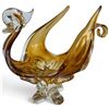 Image 1 : Amber & Clear Glass Murano Style Bird Sculpture, 14.5x9.5x11 Inches