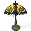Image 1 : Art Nouveau-Style Slag Glass Table Lamp, Ornate Filigree Shade & Dual Pull-Chain Lights, 25 In.
