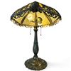 Image 3 : Art Nouveau-Style Slag Glass Table Lamp, Ornate Filigree Shade & Dual Pull-Chain Lights, 25 In.