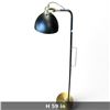 Image 2 : Mid-Century Style Black & Brass Floor Lamp, Adjustable Dome Shade & Arm, Circular Base, 59 In. Tall
