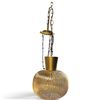 Image 1 : Vintage Amber Ribbed Glass Swag Pendant Light, Brass-Tone Fittings & Chain, 12 x 10" Hanging Lamp