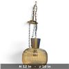 Image 2 : Vintage Amber Ribbed Glass Swag Pendant Light, Brass-Tone Fittings & Chain, 12 x 10" Hanging Lamp