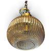 Image 4 : Vintage Amber Ribbed Glass Swag Pendant Light, Brass-Tone Fittings & Chain, 12 x 10" Hanging Lamp