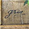 Image 3 : Pair Gris Signed Mid-Century Oil Paintings on Tobacco Leaves, Tropical Birds Framed MCM Artworks Set