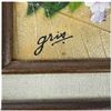 Image 5 : Pair Gris Signed Mid-Century Oil Paintings on Tobacco Leaves, Tropical Birds Framed MCM Artworks Set