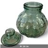 Image 2 : Large Green Glass Lidded Apothecary Jar, Ribbed Melon Form with Knobbed Stopper, 14 Inches Tall Vase