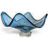 Image 1 : Vintage Blue Murano Style Art Glass Footed Bowl, Freeform Folded Rim & Clear Base, 12.5 x 11 x 7 In.